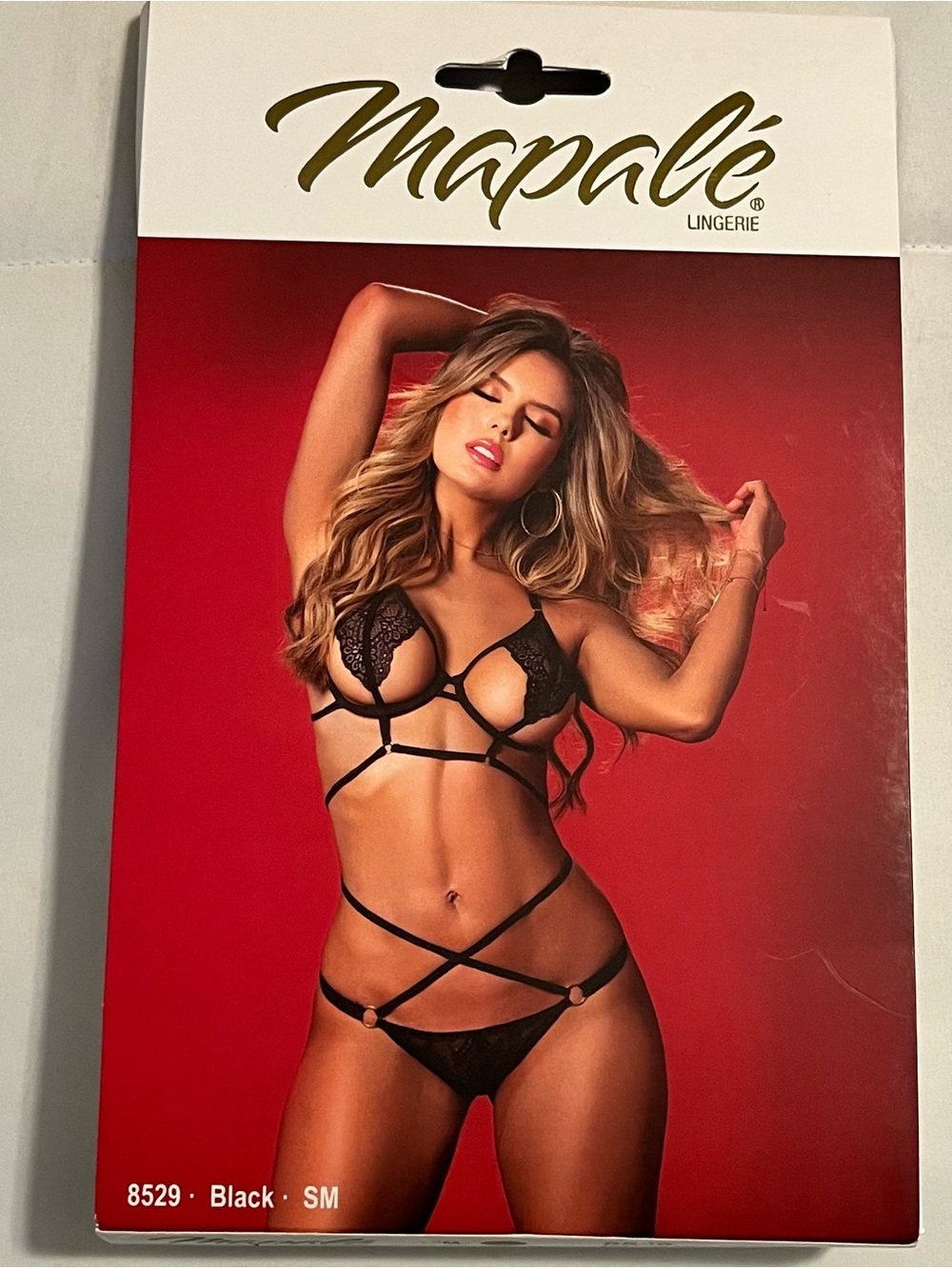 Mapale Lace Strappy Romper Lingerie Black 2 Piece Set S/M Underwire Top NEW